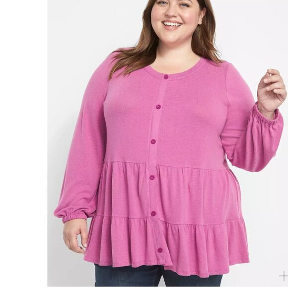 Lane Bryant Tiered Top Plus Size 18/20 Fuschia Ruffle Tunic Loungewear NWT - Picture 11 of 11